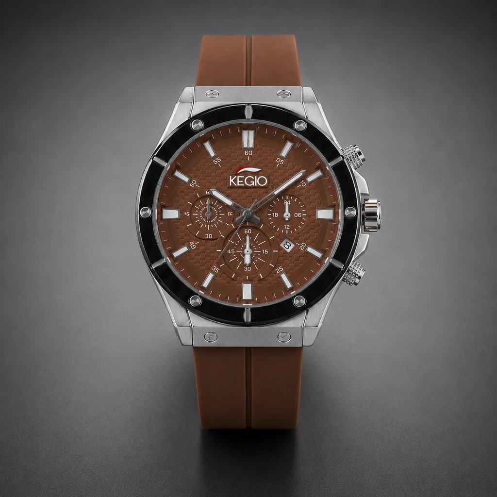 KEGIO Brown Dial Men's Quartz Watch | Premium Silicone Strap | Magnetic Lock