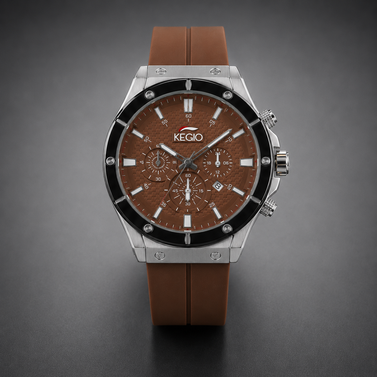 KEGIO Brown Dial Men's Quartz Watch | Premium Silicone Strap | Magnetic Lock