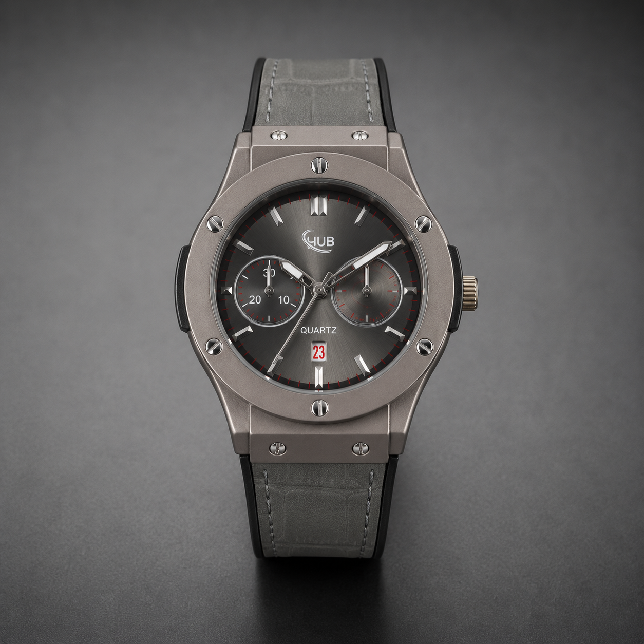 HUB Grey Dial Men's Quartz Watch | Premium Leather Strap | Business Casual Watch