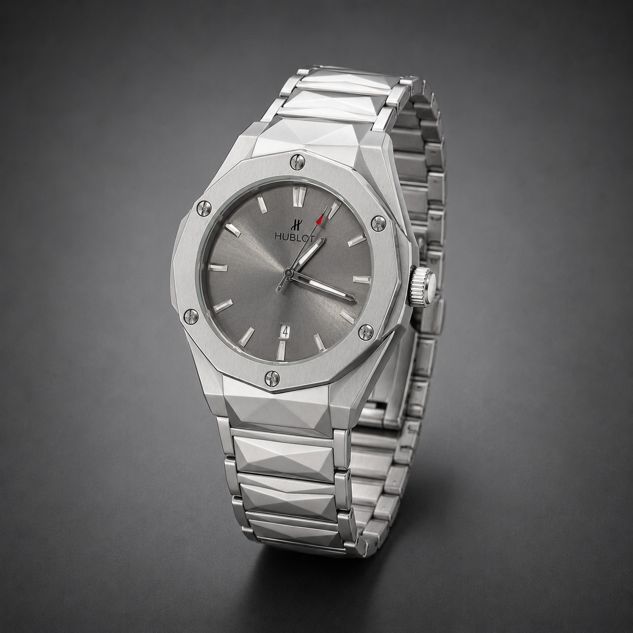 HUBLOT Silver Sunburst Dial Men's Stainless Steel Watch | Luxury Minimalist Watch
